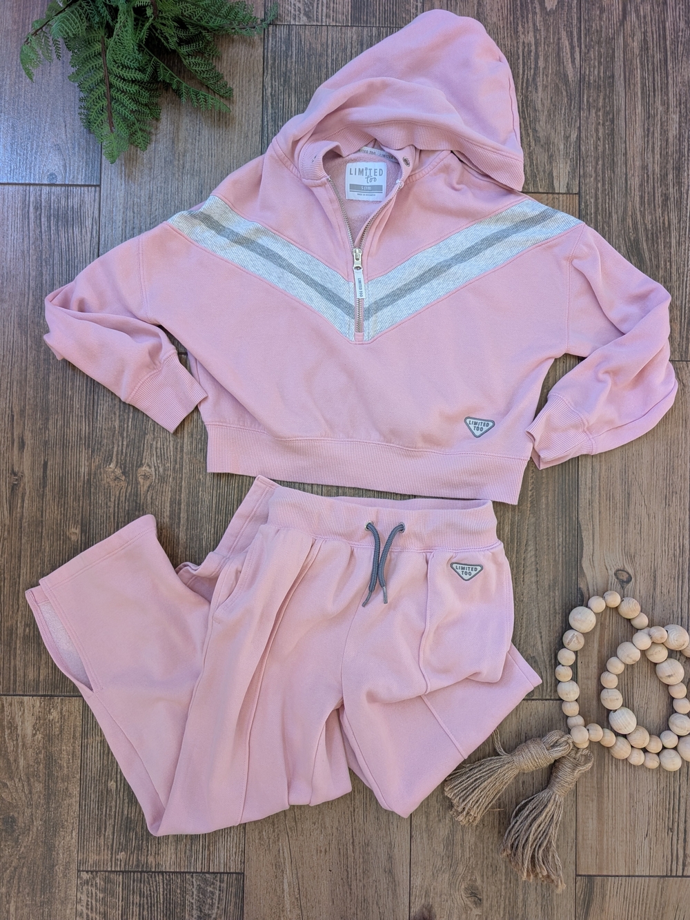 Limited Too Pink Hoodie & Jogger Set with Silver Chevron